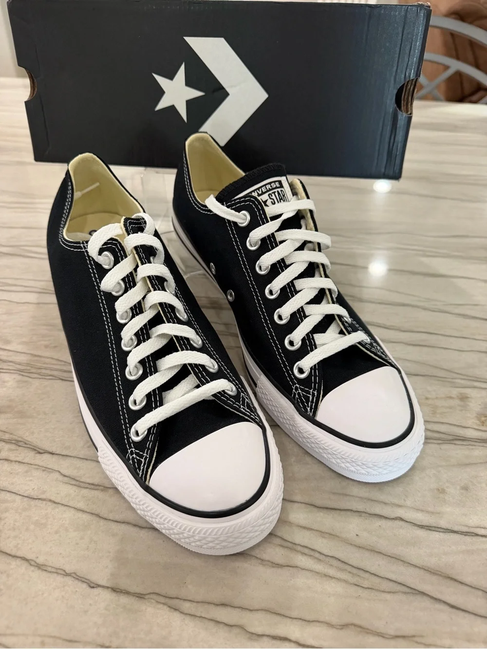 Converse Low Top Sneakers in Black and White Canvas - Picture 1 of 5